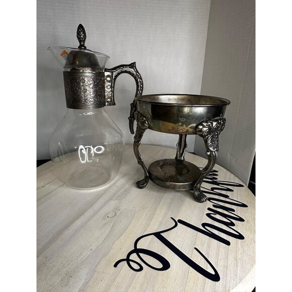 Vintage Glass Carafe With Ornate Silver-Plated Holder & Handle - Picture 2 of 5